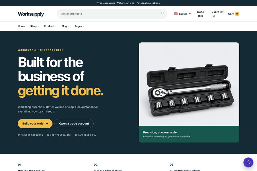 The Worksupply storefront on the B2B theme